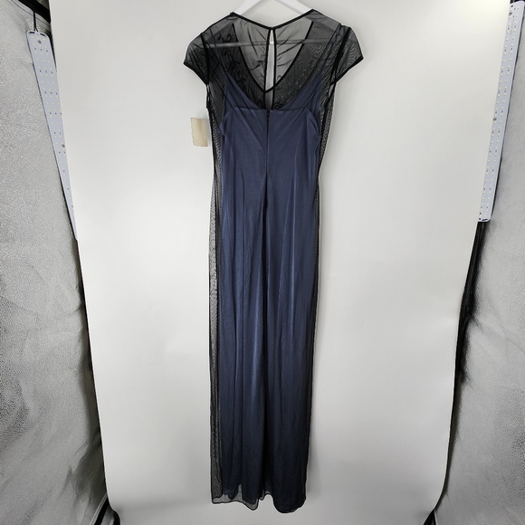 VINTAGE Adrianna Papell Blue Cap Sleeves V Neck Beaded Sequinned Chiffon Dress - Picture 4 of 5